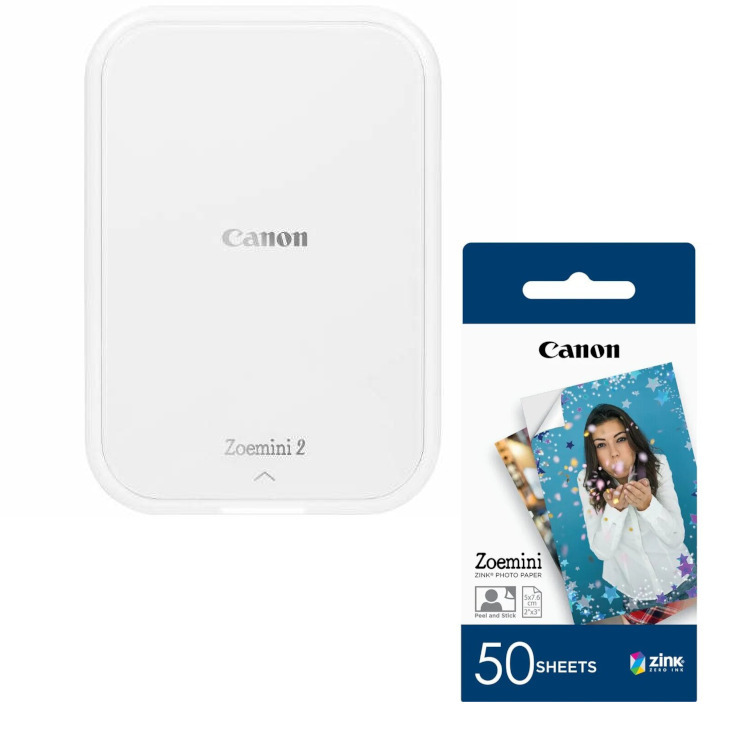 ‎Zestaw Drukarka Canon Zoemini 2 Pluto Biała + Wkłady Canon Zink ZP-2030 50 arkuszy
